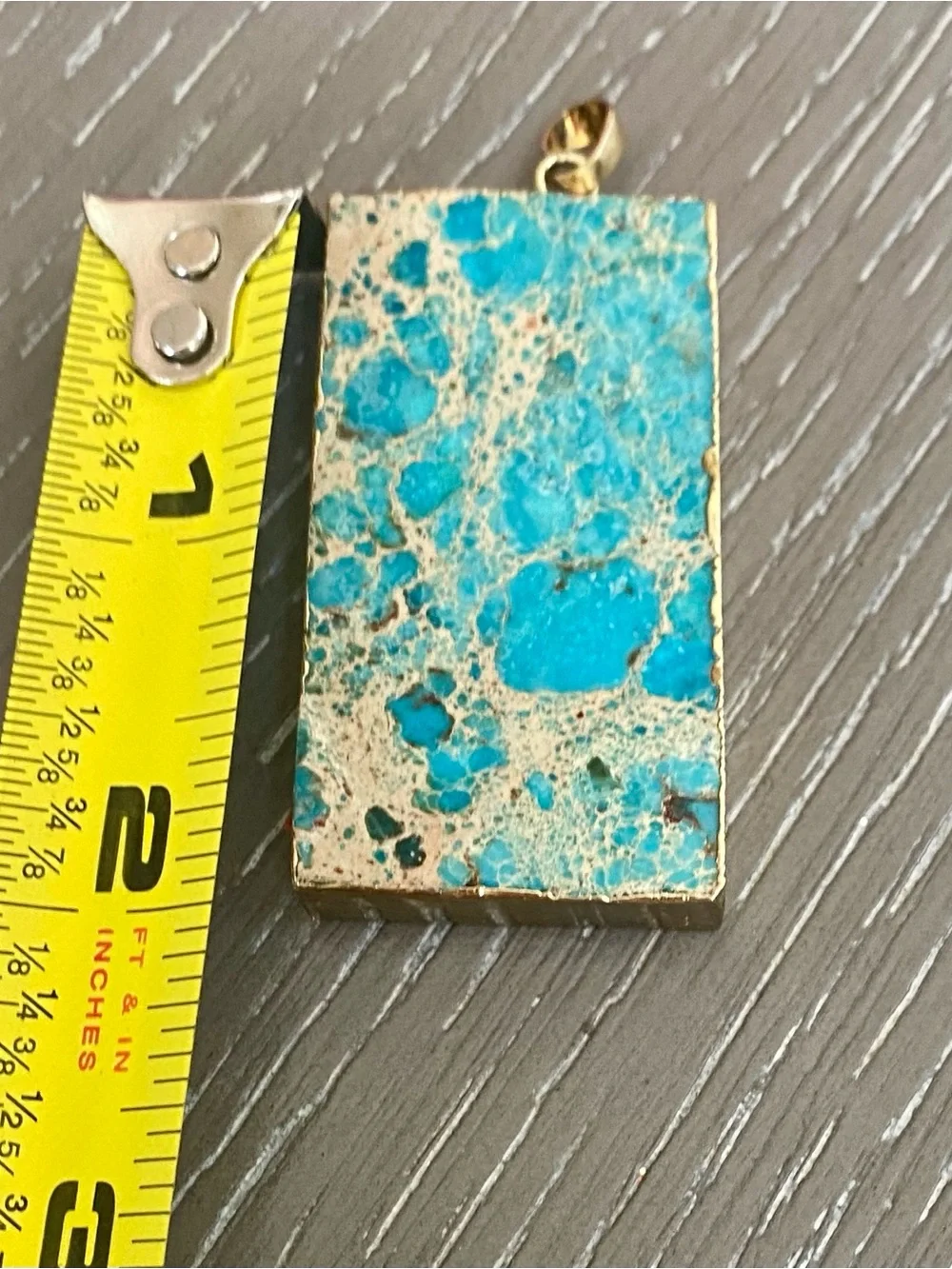 Turquoise Tone Rectangular Pendant Necklace - Blue and Gold